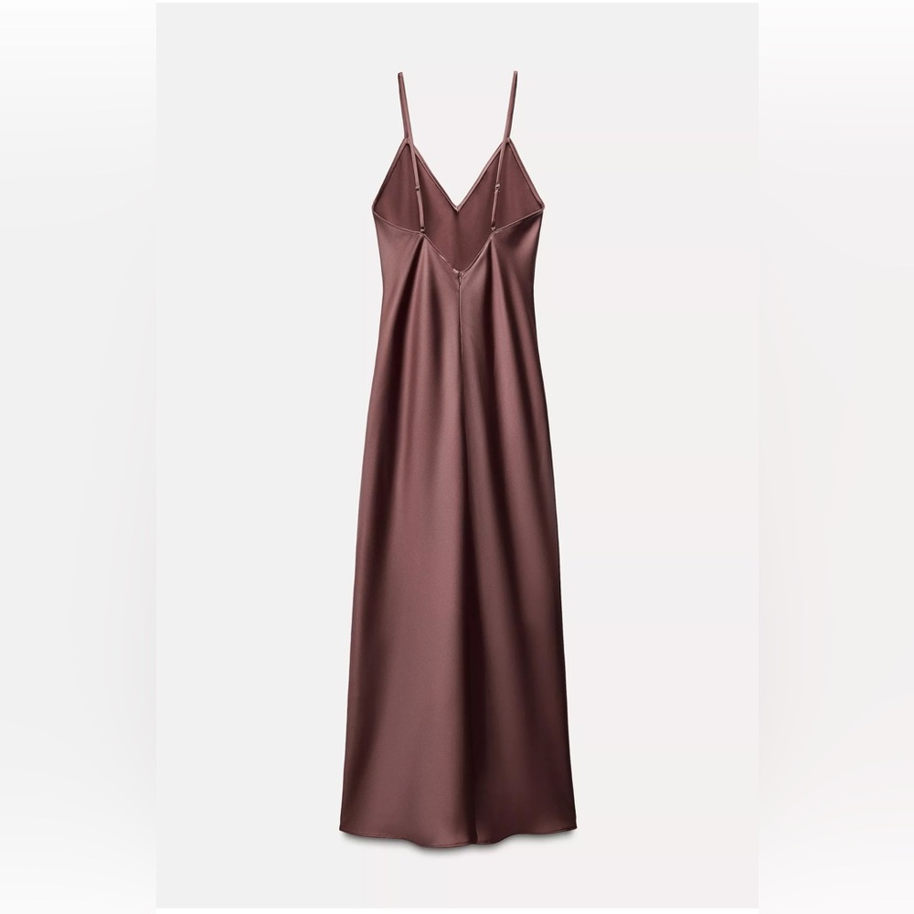 Elegant Brown Satin Slip Dress Zara (S) NWT